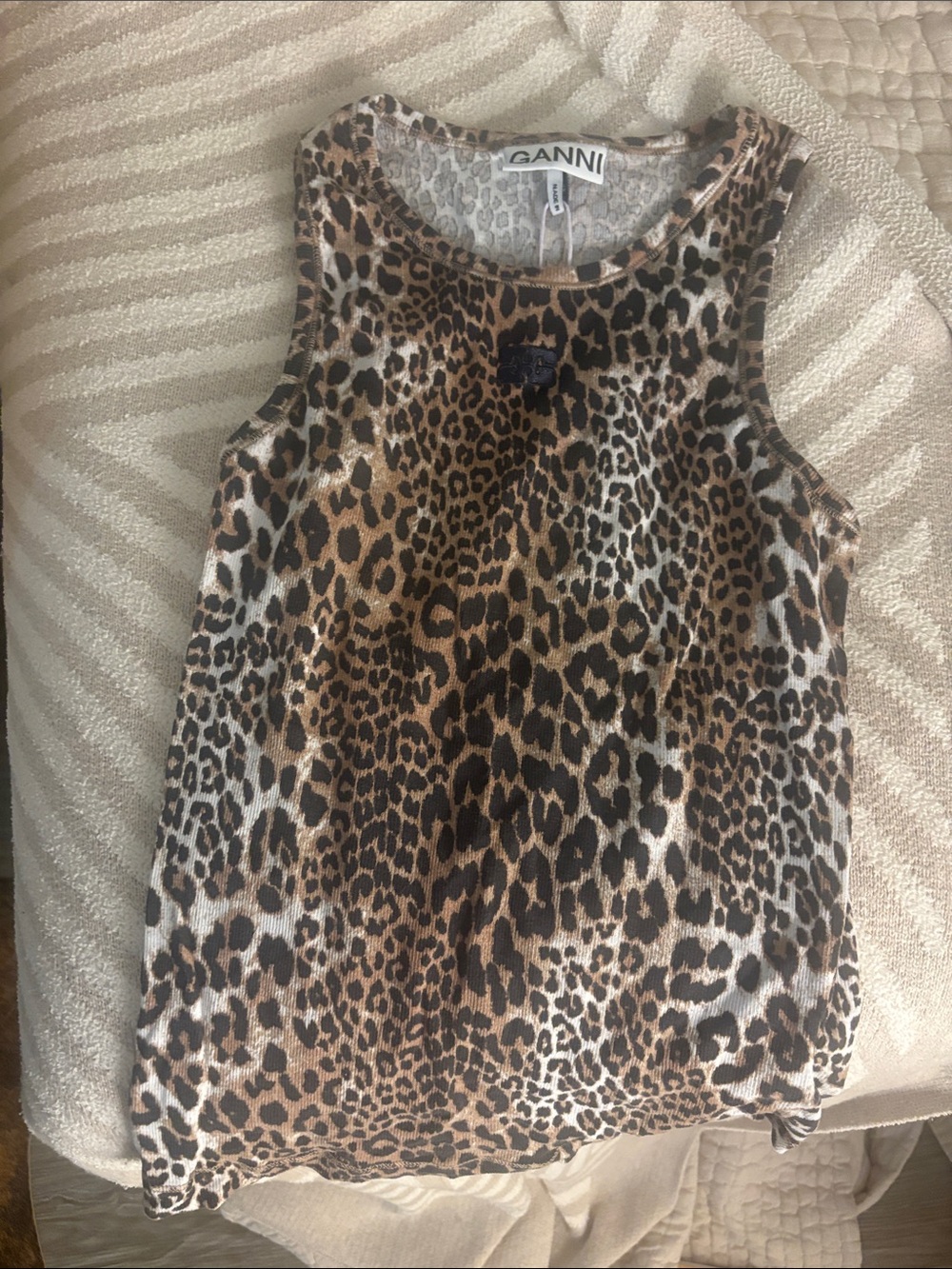 Ganni Leopard Print Sleeveless Tank - Brown Black Cream